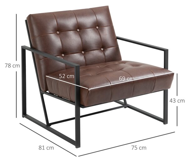 HOMCOM Poltrona Stile Industriale Trapuntata a Bottoni, Arredamento Moderno Poltroncina in Metallo e PU, 62x74x78cm Marrone