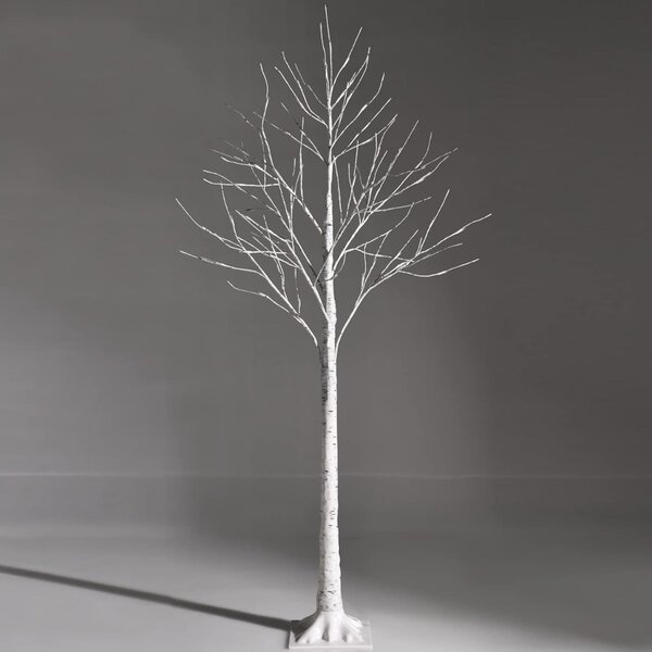 Costway Albero artificiale illuminato con rami di betulla, Albero di Natale bianco con luci LED calde e bianche 150cm