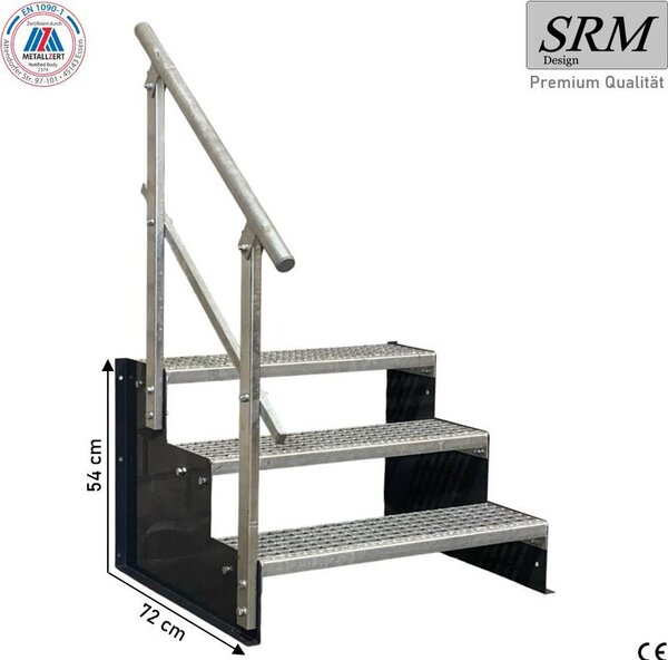 Scala a tre gradini, modello 2, colore antracite, larghezza 60 cm, altezza 54 cm. 1 corrimano angolare