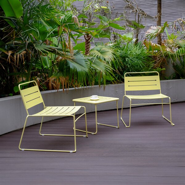 Set di mobili da giardino 'Andria' in acciaio 3 pezzi giallo vaniglia