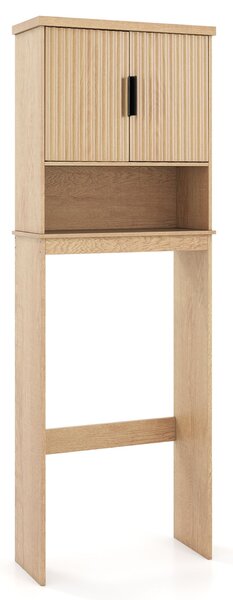 Costway Mobiletto salvaspazio per lavatrice con 2 ante scomparto aperto ripiano regolabile, Mobile da bagno sopra wc in legno armadietto per bagno e lavanderia