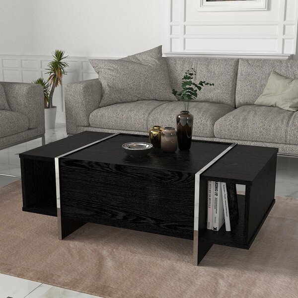 Tavolino 'Tavak' Tavolo da soggiorno 104x60x38 cm con 1 vano contenitore e 2 vani a giorno nero/argento