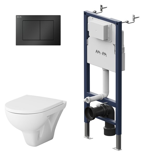 AM.PM WC a parete senza brida Set con elemento a parete Set completo Cassetta di scarico incassata Cassetta di scarico a parete Cassetta di scarico in Vetroceramica Cassetta di scarico incassata Ciotola Premere