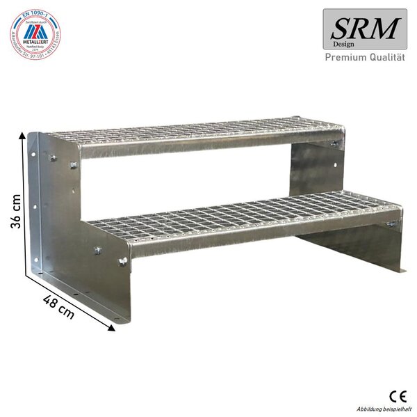Scala a due gradini, modello 2, zincata, larghezza 60 cm, altezza 36 cm, senza corrimano