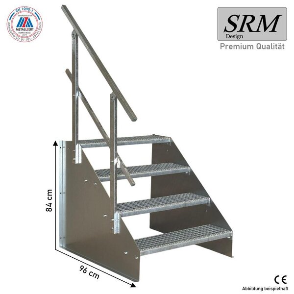 Scala a pioli autoportante a 4 gradini, modello 1, zincata, larghezza 60 cm, altezza 84 cm. 1 corrimano angolare