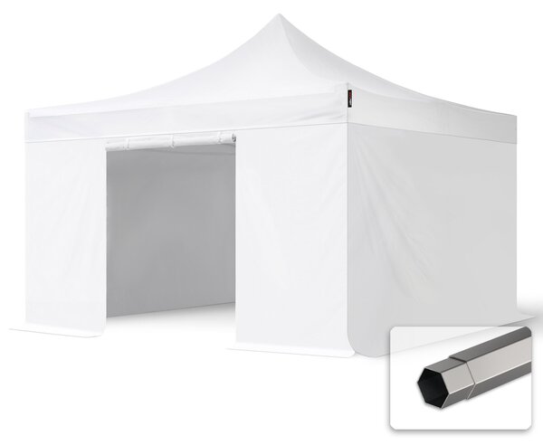 TOOLPORT 4x4 m gazebo pieghevole PVC con laterali, PREMIUM acciaio, bianco