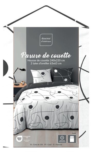 Set copripiumino e federa bianco/grigio scuro in microfibra per letto matrimoniale/per letto esteso 3 pezzi 240x220 cm Sonate – douceur d'intérieur
