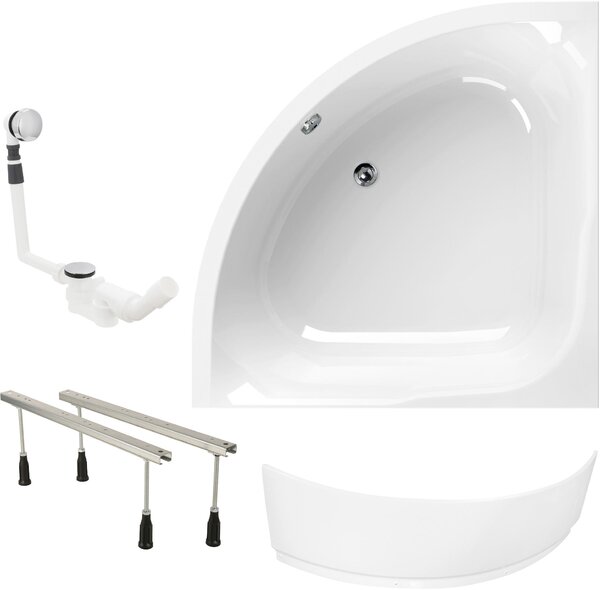 Calmwaters® Set completo per vasca ad angolo 120x120 cm Modern Small 2, EU, vasca 4in1 in acrilico con grembiule, piedini e set di scarico, Duo bath for 2, set completo per vasca, 120 x 120, bianco