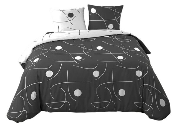 Set copripiumino e federa bianco/grigio scuro in microfibra per letto matrimoniale/per letto esteso 3 pezzi 240x220 cm Sonate – douceur d'intérieur