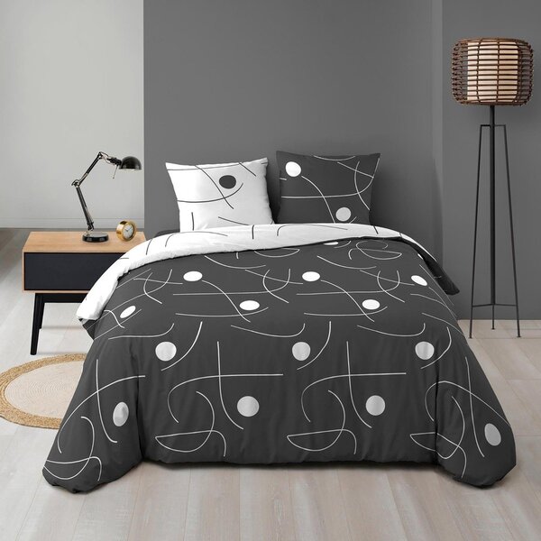 Set copripiumino e federa bianco/grigio scuro in microfibra per letto matrimoniale/per letto esteso 3 pezzi 240x220 cm Sonate – douceur d'intérieur