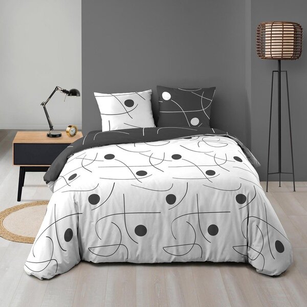 Set copripiumino e federa bianco/grigio scuro in microfibra per letto matrimoniale/per letto esteso 3 pezzi 240x220 cm Sonate – douceur d'intérieur
