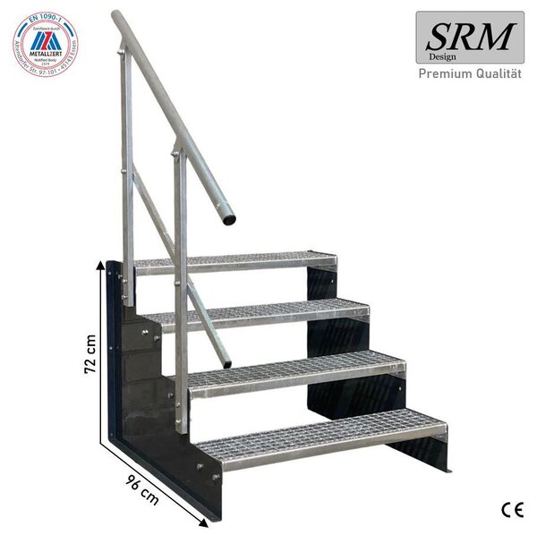 Scala a gradini fissa, modello 2, colore antracite, 4 gradini, larghezza 80 cm, altezza 72 cm. 1 corrimano angolare