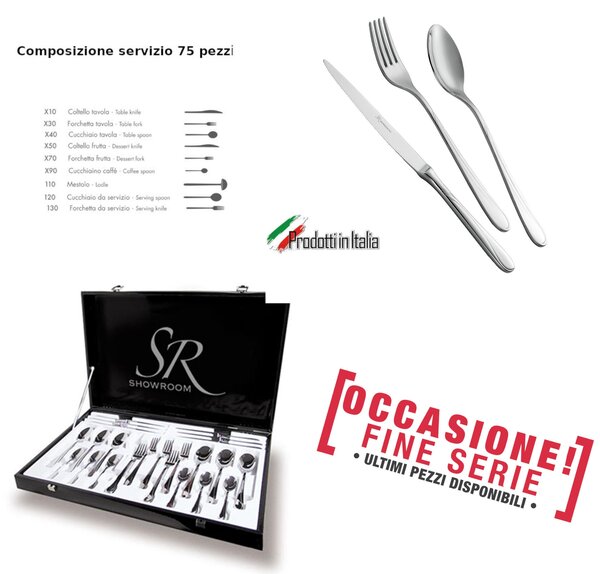 Servizio Posate 75 Pezzi MONICA in acciaio inox 18/10 lucidato a specchio Forgiato in astuccio , confezione regalo