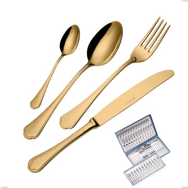 Servizio di posate 75 pezzi in astuccio regalo Domus Gold, Acciaio 18/10, spessore 3 mm