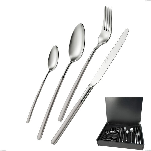 Servizio di posate 24 pezzi in astuccio di legno Celtika sabbiato, Inox 18.10 (AISI304), spessore 5.00