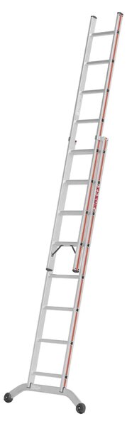 Scala a sfilo Hymer, in due sezioni, 2x8 pioli, lunghezza 2,40 / 4,09 m, altezza massima di raggiungimento 4,92 m, peso 9,2 kg