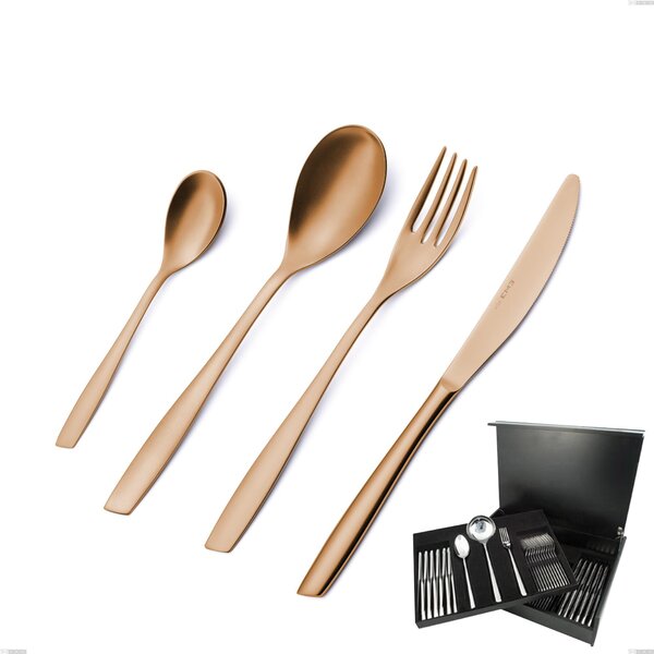 Servizio di posate 75 pezzi in astuccio di legno Eleven rose brunita lucida , Acciaio inox 18/10 (AISI 304), spessore 2,5 mm