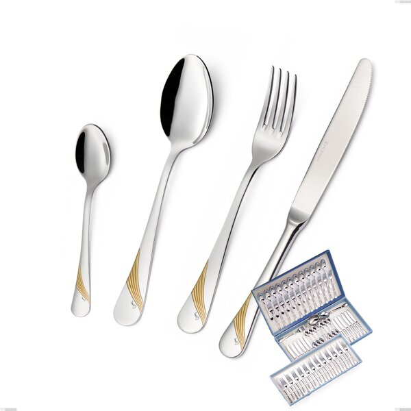 Servizio di posate 75 pezzi in astuccio regalo Milano Inciso Oro , 18/10 (AISI304) finitura inox lucido e oro, spessore 2,5 mm