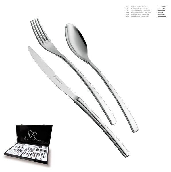 Servizio Posate ONDA 36 pezzi acciaio inox 18.10 (AISI304) Lucido spessore 4.0 mm in Astuccio Regalo