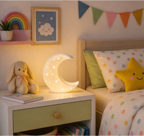ONLI - Lampada da tavolo PORCELLANA 1xE14/6W/230V, 21 cm a forma di luna