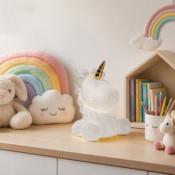 ONLI - Lampada da tavolo PORCELLANA 1xE14/6W/230V 23,5 cm unicorno
