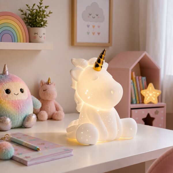 ONLI - Lampada da tavolo PORCELLANA 1xE14/6W/230V 23,5 cm unicorno
