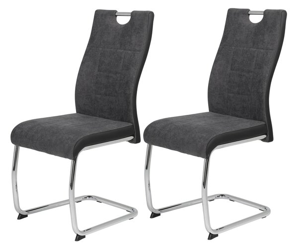 Hela Tische - Set di 2 sedie da pranzo a sbalzo Alina in tessuto antracite/nero - struttura in metallo cromato e maniglione - portata 120 kg
