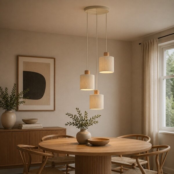 Brilliant - Lampadario su cavo ARLO, 3xE27/20W/230V, diam. 40 cm, color crema