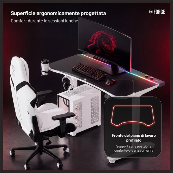 Scrivania gaming elettrica nera e bianca Diablo X-Forge 1600