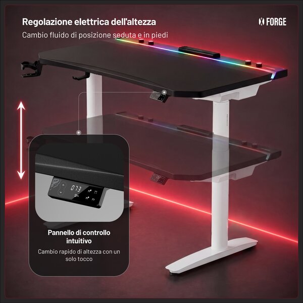 Scrivania gaming elettrica nera e bianca Diablo X-Forge 1600