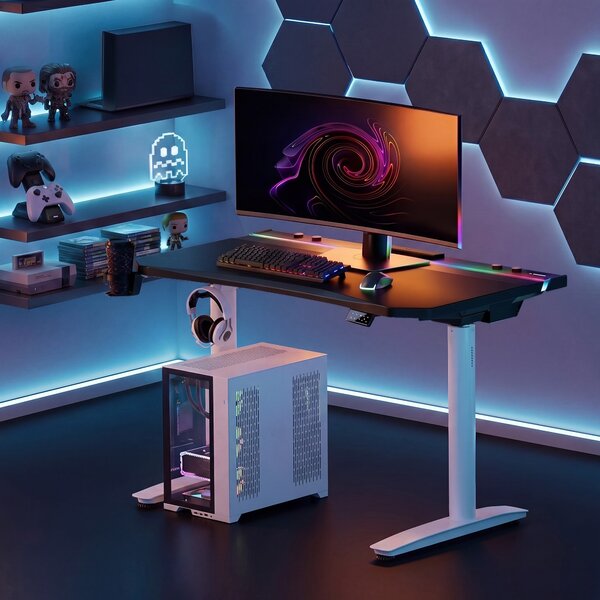 Scrivania gaming elettrica nera e bianca Diablo X-Forge 1600