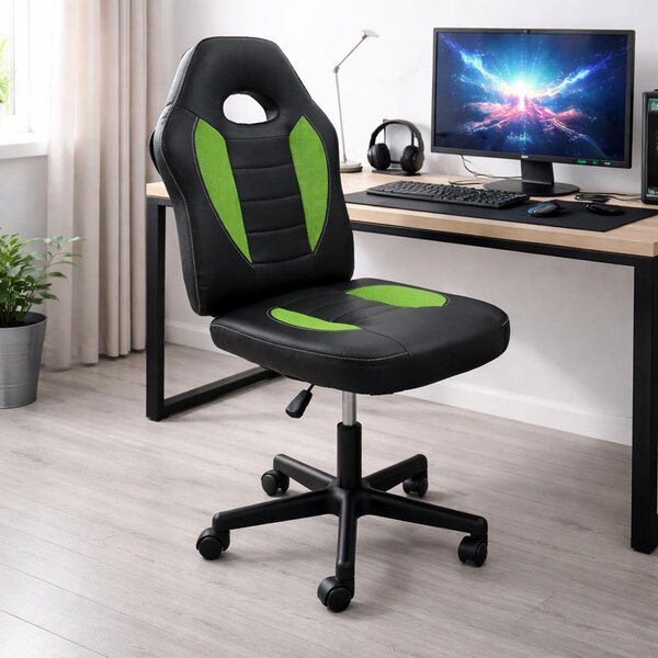 Sedia da scrivania regolabile in altezza, con funzione girevole a 360°, colore nero e verde