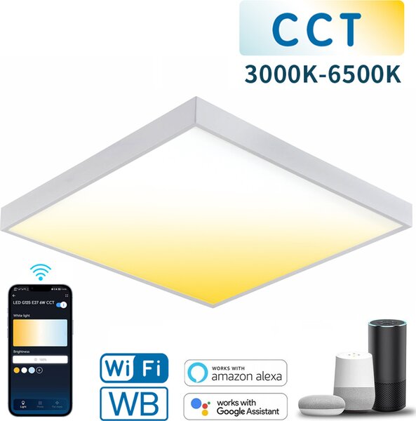 60x60 LED CCT Smart Panel Pannello a plafone Plafoniera a plafone Dimmerabile incl. cornice Controllo tramite smartphone (APP)