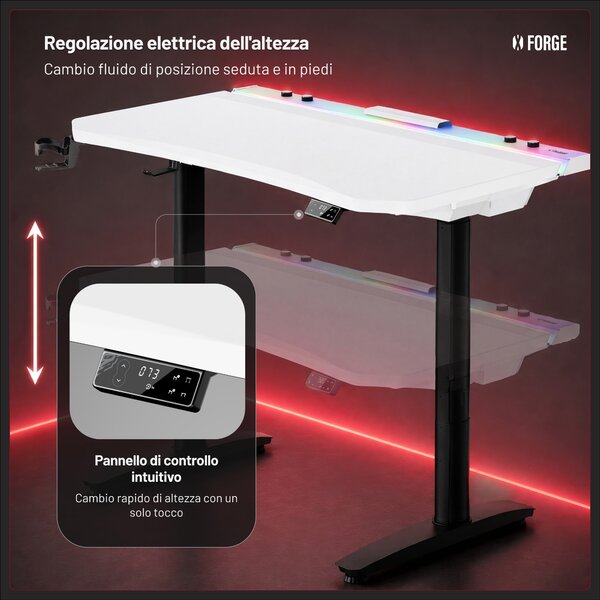 Scrivania gaming elettrica bianca e nera Diablo X-Forge 1600