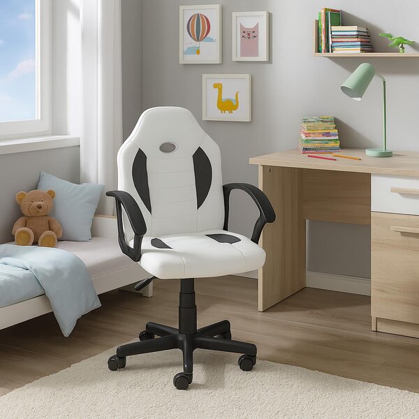 Sedia da scrivania Junior regolabile in altezza, sedia girevole ergonomica bianco-grigio