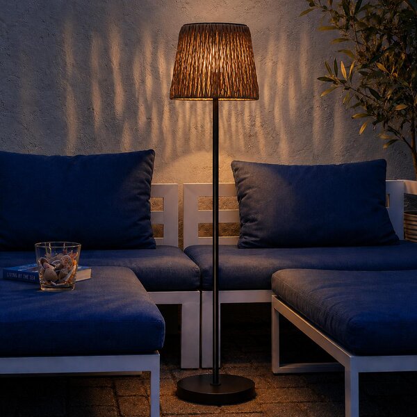 Lampada da terra a LED con pannello solare in stile rattan - Lampada da giardino - 3 regolazioni di altezza - H: 125 cm - Sensore di luce