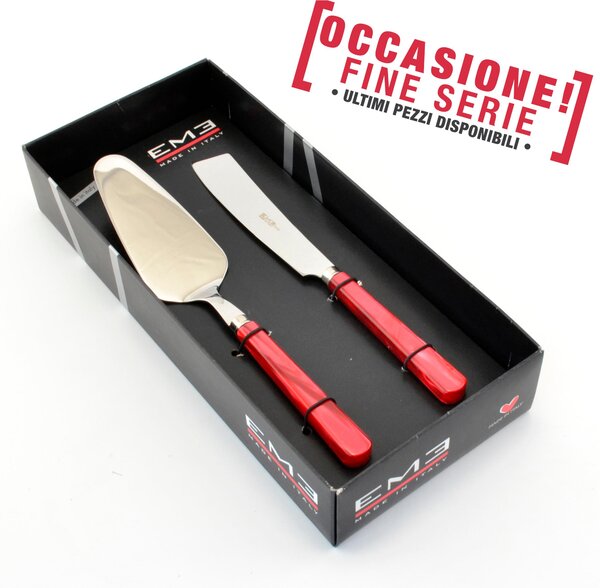 Set Dolce Due Pezzi Coltello pi� Paletta PERLATO ROSSO in acciaio 18/C in confezione Regalo
