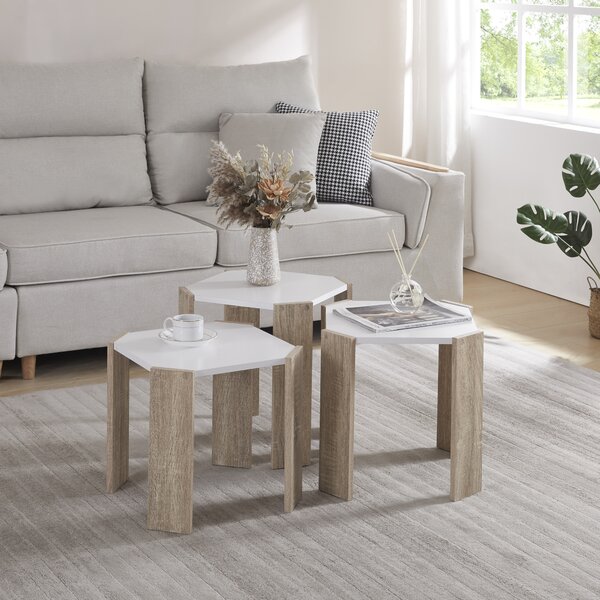 Set tavolo 'Rantasalmi' set di 3 in truciolato bianco/rovere
