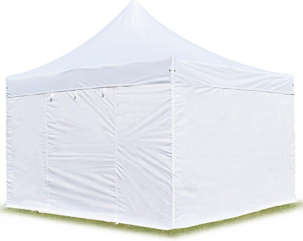 TOOLPORT 4x4m gazebo pieghevole PVC con laterali, PROFESSIONAL alluminio, bianco