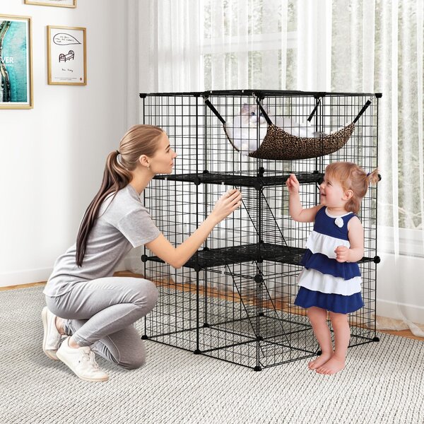 Costway Gabbia per gatti a 3 piani 107 cm con accessori, Gabbia grande con facile accesso e recinto per gatti da interno