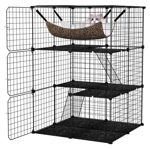Costway Gabbia per gatti a 3 piani 107 cm con accessori, Gabbia grande con facile accesso e recinto per gatti da interno