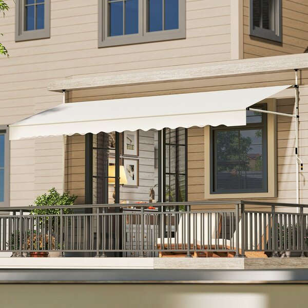 Costway Tenda da sole retrattile manuale con manovella, Tettuccio da esterno regolabile in altezza 400 x 300 cm Bianco