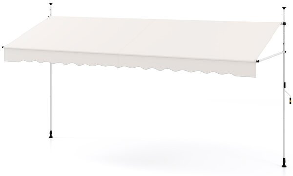 Costway Tenda da sole retrattile manuale con manovella, Tettuccio da esterno regolabile in altezza 400 x 300 cm Bianco