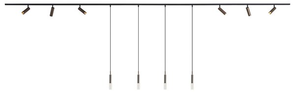 Sistema di illuminazione a binario moderno nero con 6 faretti e 4 luci a sospensione bronzo scuro 1 fase - Slimline Uzzy Loyce