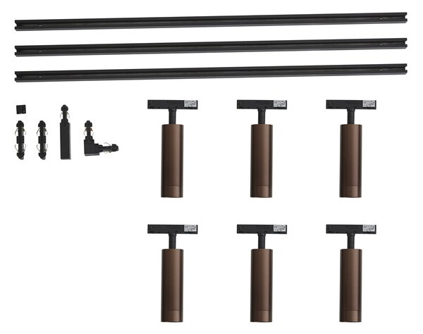 Sistema di illuminazione a binario moderno con 6 faretti bronzo scuro 1 fase - Slimline Uzzy