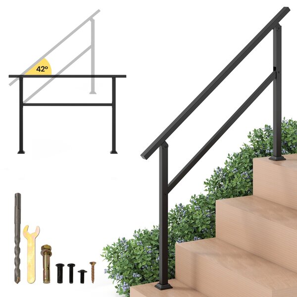 Costway Ringhiera di sicurezza per scale con kit installazione per terrazza con regolazione dell'angolo, Corrimano per scale esterne per 0-4 gradini Nero