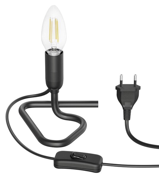 Ledscom.de Lampada da tavolo TRIN, nera, con spina e interruttore + lampadina LED E14, 452 lumen, luce bianco caldo