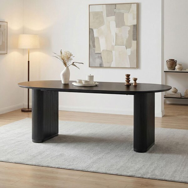 Tavolo da pranzo DONOVAN 200x100 (L x P), nero - tavolo da pranzo ovale con gambe in metallo dal design moderno e sagomato, piano del tavolo in MDF con finitura effetto legno nero
