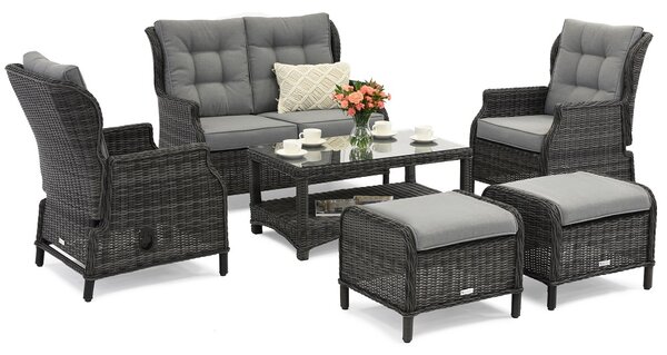 Set in technorattan Malaga Coffee 4 antracite con pouf Garden Point