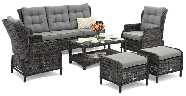 Set in technorattan Malaga Coffee 5 antracite con pouf Garden Point
